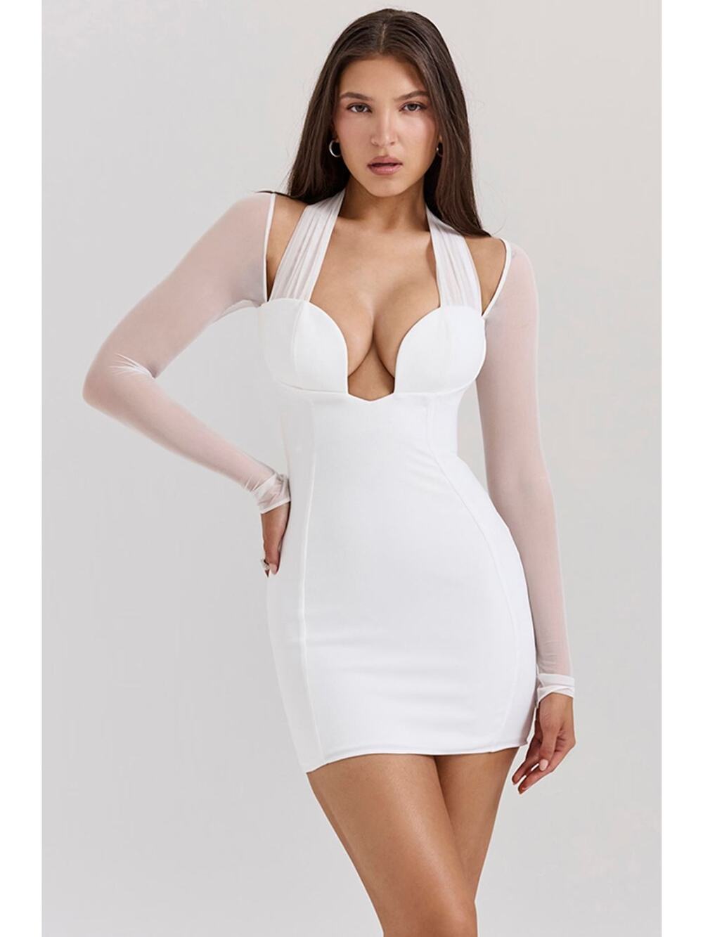 House of CB Holly White Plunge Mini Dress Small Fuller Cup Bachelorette Bridal